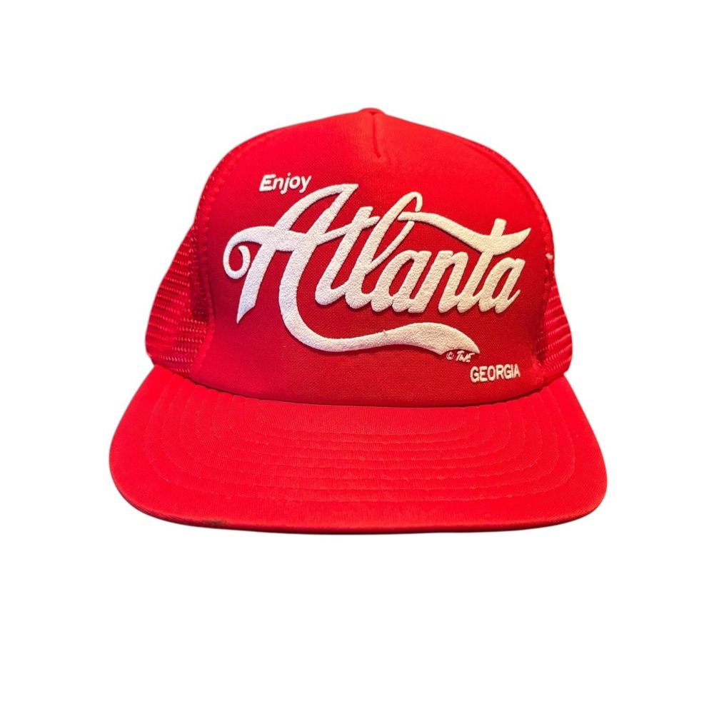 VTG 80s 90s Enjoy‎ Atlanta Georgia Red SnapBack Mesh Trucker Hat Cap